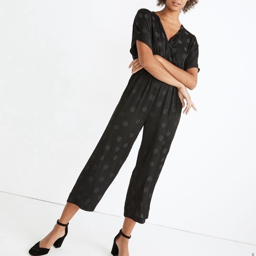 Madewell Jacquard Polka Dot Black Jumpsuit